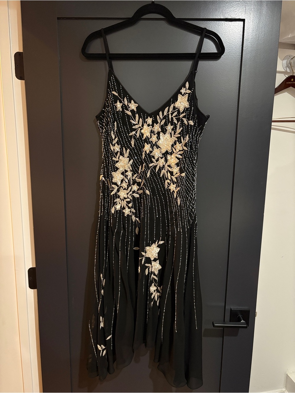 Jkara New York Floral Beaded Black Dress